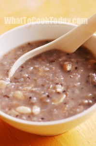 Congee with walnuts, lily bulb and black sesame seeds