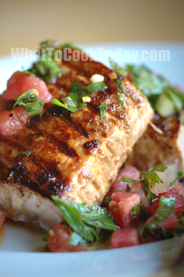 GRILLED SALMON WITH WATERMELON SALSA VERDE GRILLED SALMON WITH WATERMELON SALSA VERDE