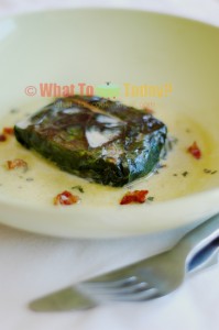 CAPUNS/ SWISS CHARD ROLLS WITH SAUSAGE IN CREAM SAUCE