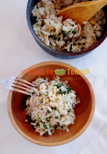 CHICKEN AND KALE RISOTTO WITH PINE NUTS AND BACON