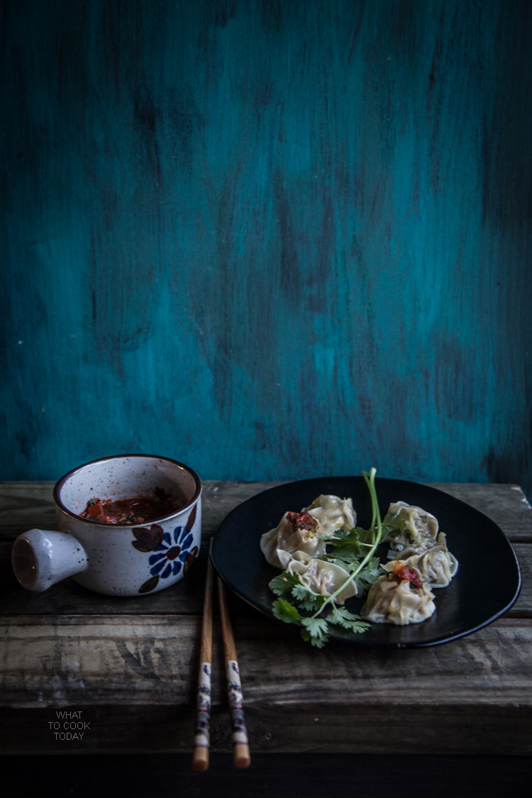 Nepali momo with tomato cilantro chutney