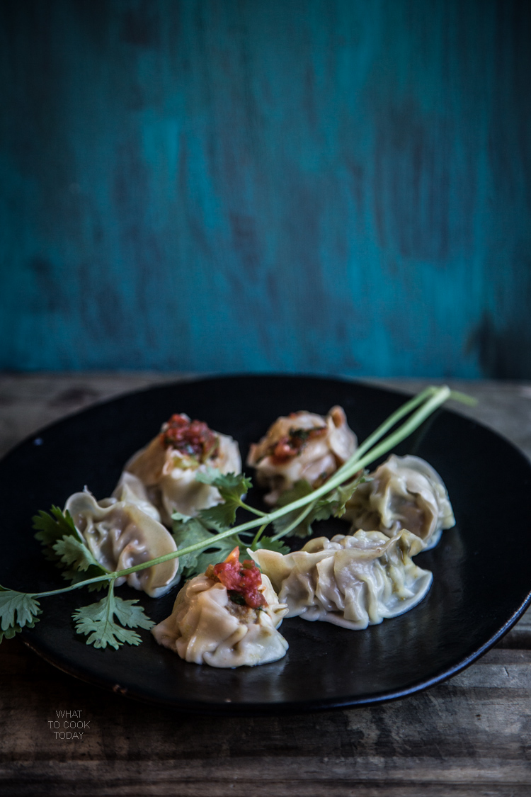 Nepali momo with tomato cilantro chutney