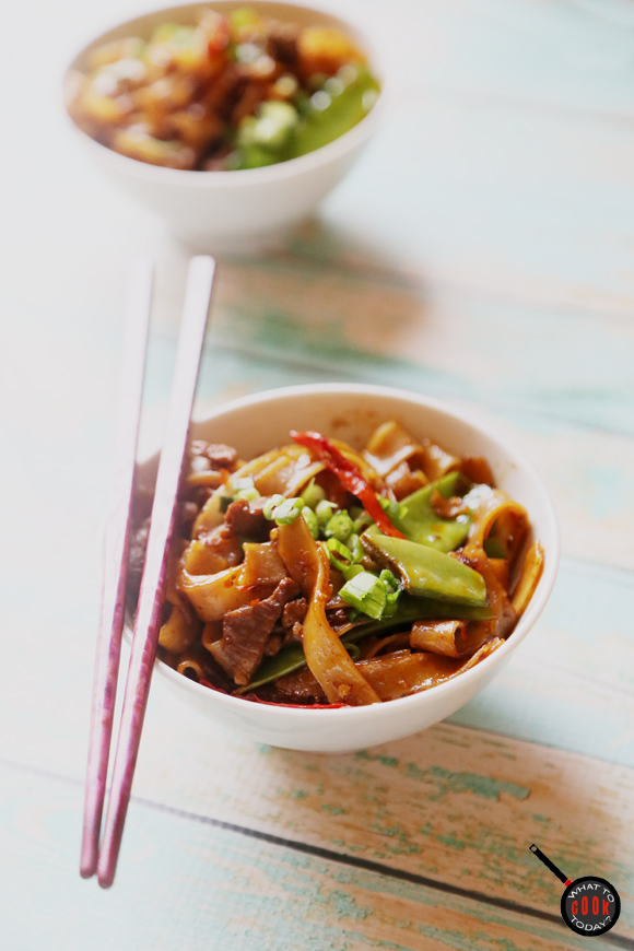 STIRFRIED FLAT RICE NOODLES WITH CHILI BEAN SAUCE