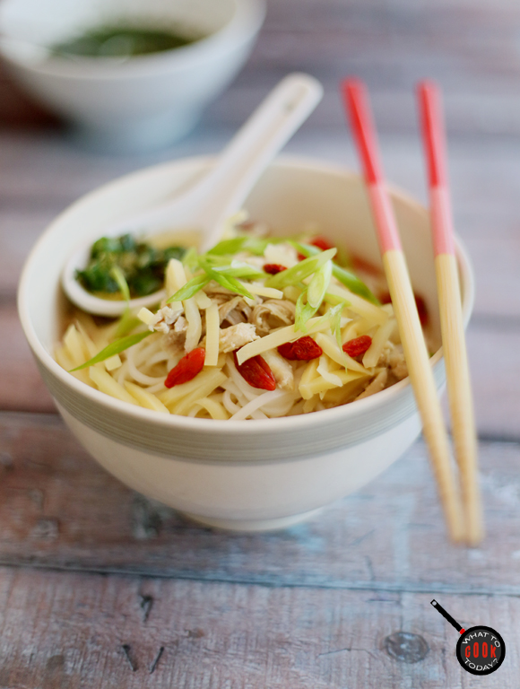 CHICKEN NOODLE SOUP WITH BAMBOO SHOOTS AND DILL LIME SAUCE