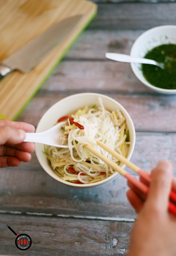 CHICKEN NOODLE SOUP WITH BAMBOO SHOOTS AND DILL LIME SAUCE