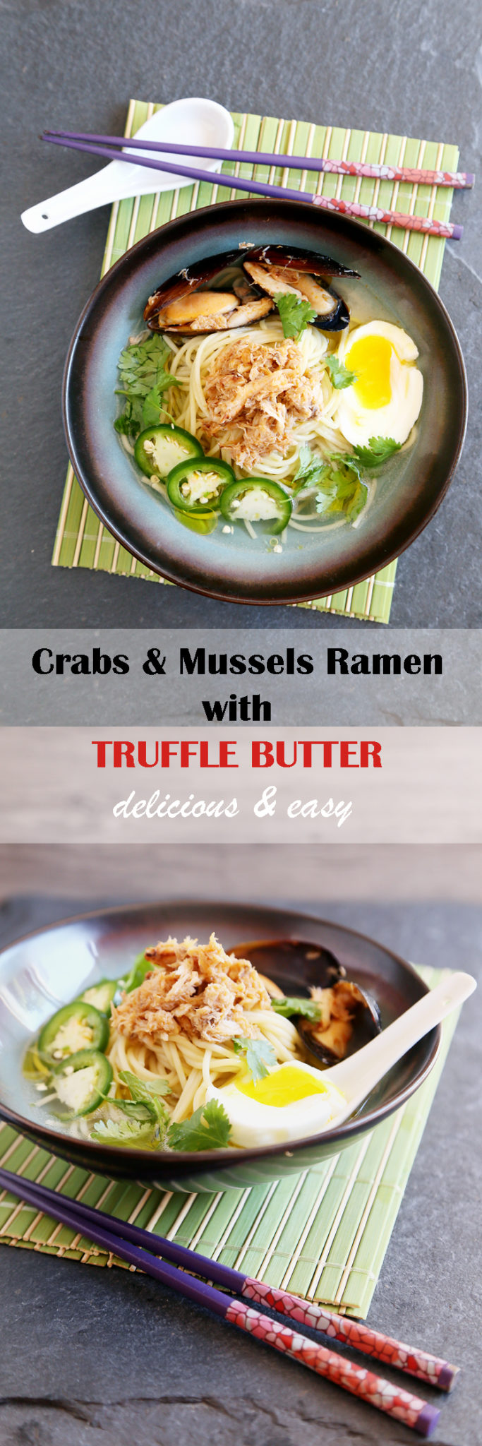 Delicious and easy crabs and mussels ramen with truffle butter
