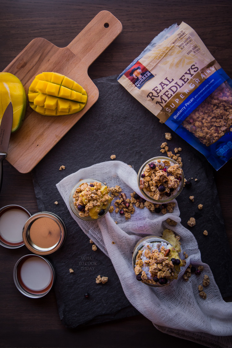 Rice chia pudding with coconut mango sauce and super grains topping #GranolaMyWay #ad