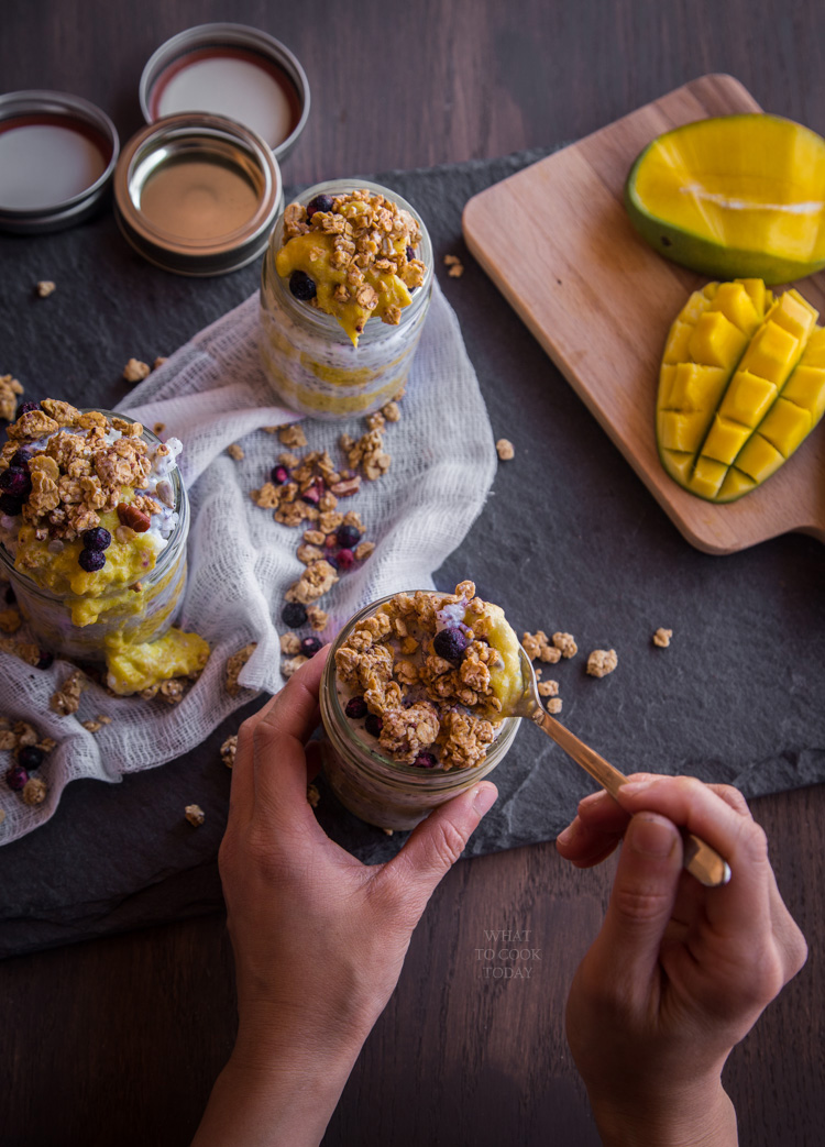 Rice chia pudding with coconut mango sauce and super grains topping #GranolaMyWay #ad