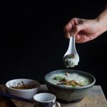 Pork and century egg congee (Bubur pitan)
