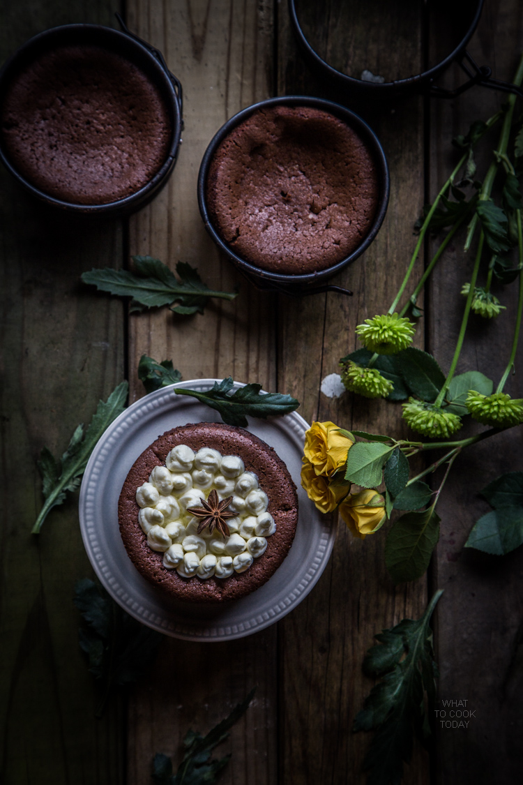 Five-spice flourless chocolate cakes