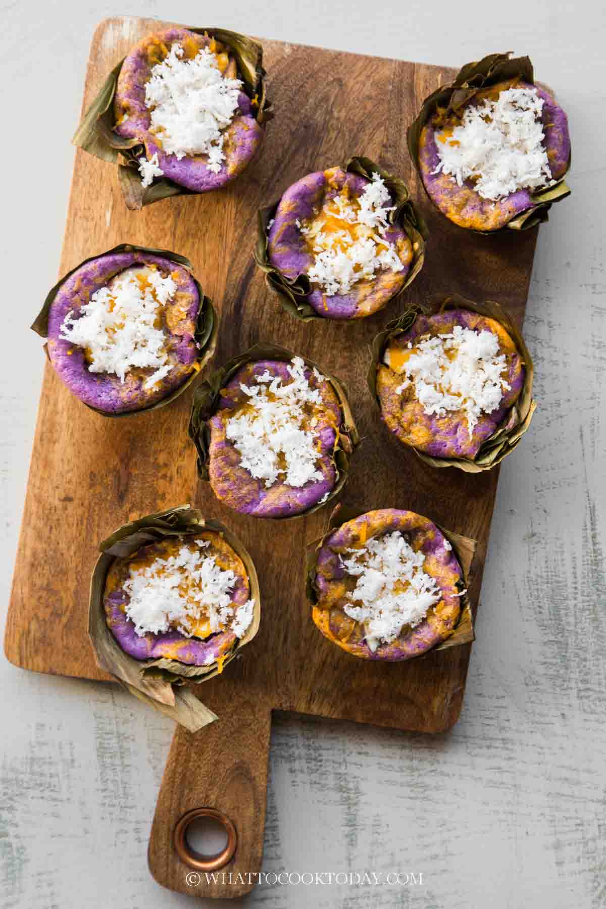 Ube Bibingka Galapong / Filipino Baked Rice Cake with Cheese and Salted Eggs