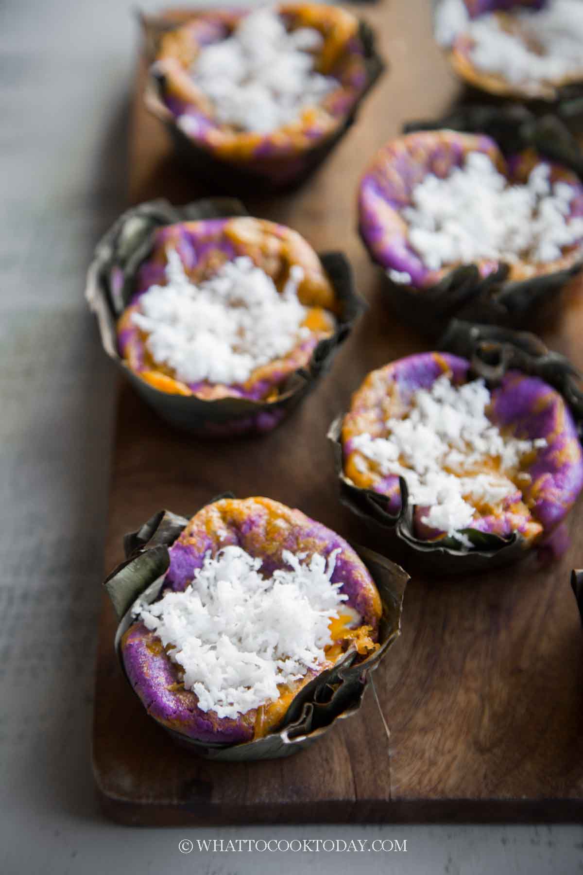 Ube Bibingka Galapong / Filipino Baked Rice Cake with Cheese and Salted Eggs