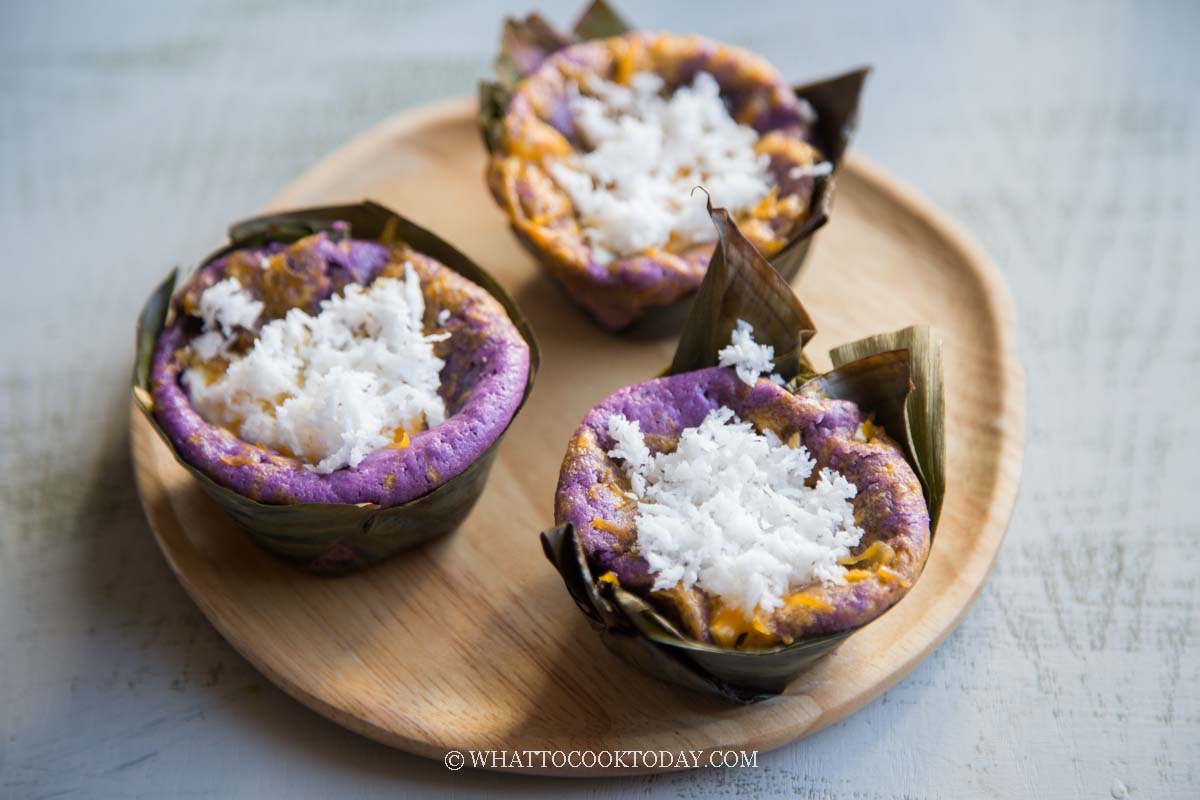 Ube Bibingka Galapong / Filipino Baked Rice Cake with Cheese and Salted Eggs