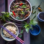 Stir-fried chicken with Thai basil (Gai Phat Krapao). Easy one-pan recipe you will love to make over and over