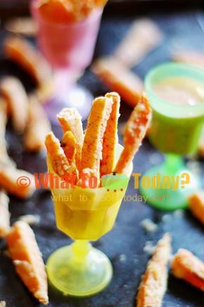 BAKED SWEET POTATO FRIES WITH SPICY CORIANDER DIPPING SAUCE