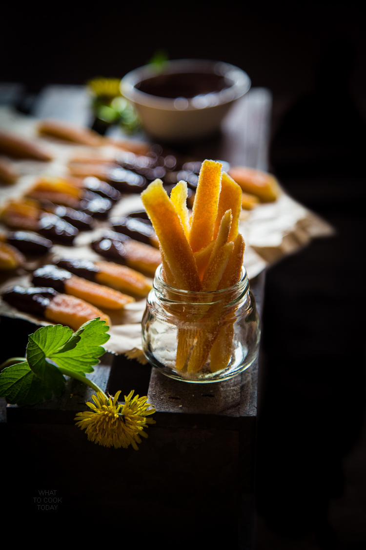 Orangettes (Chocolate-dipped candied orange strips)