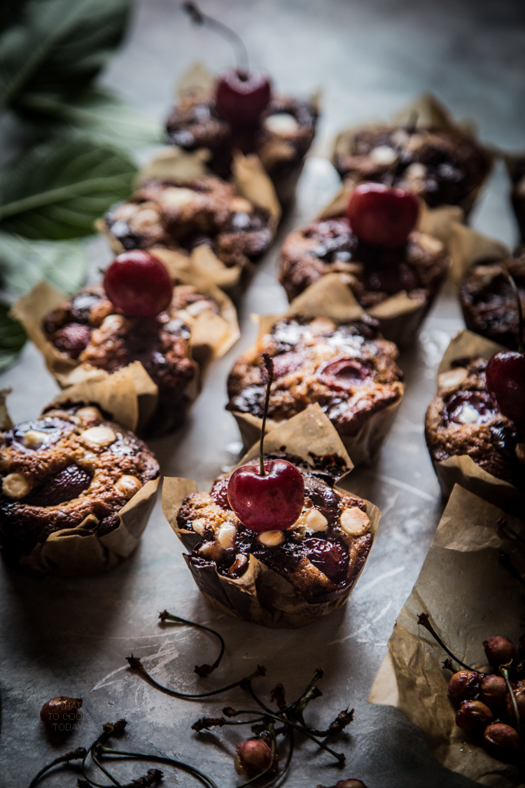 Double chocolate cherry coconut sugar muffins