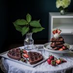 Brownie waffles with mascarpone and berries