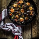 Squid ink seafood paella