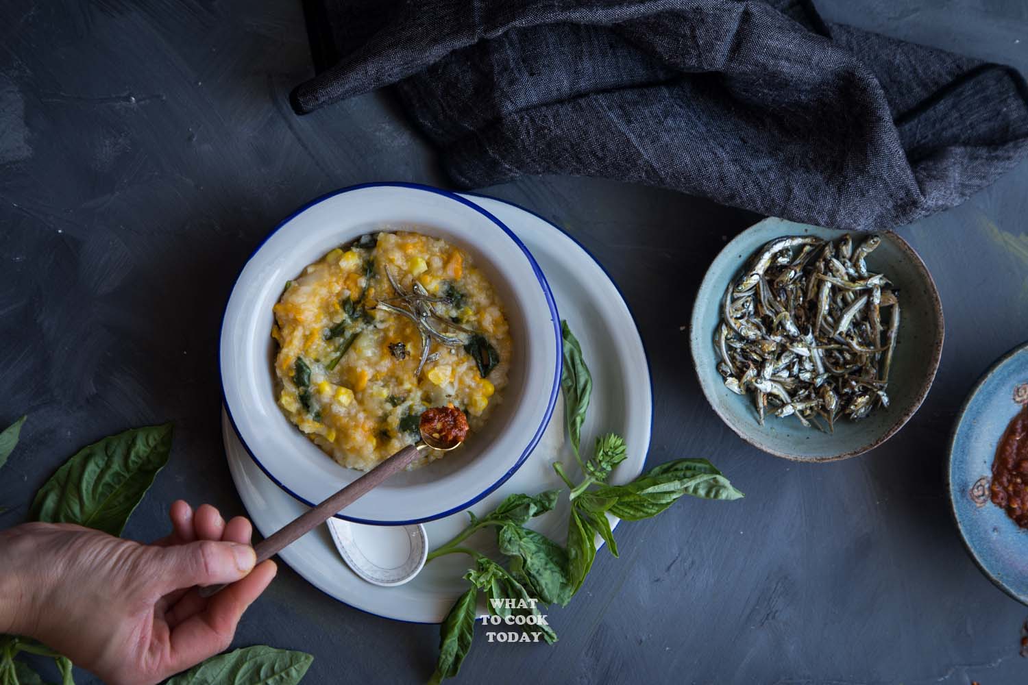 Bubur Manado Tinutuan (Manadonese porridge). Loaded with tubers, vegetables and served with delicious Indonesian toppings. Gluten-free, vegan, dairy free. Instant pot recipe is included