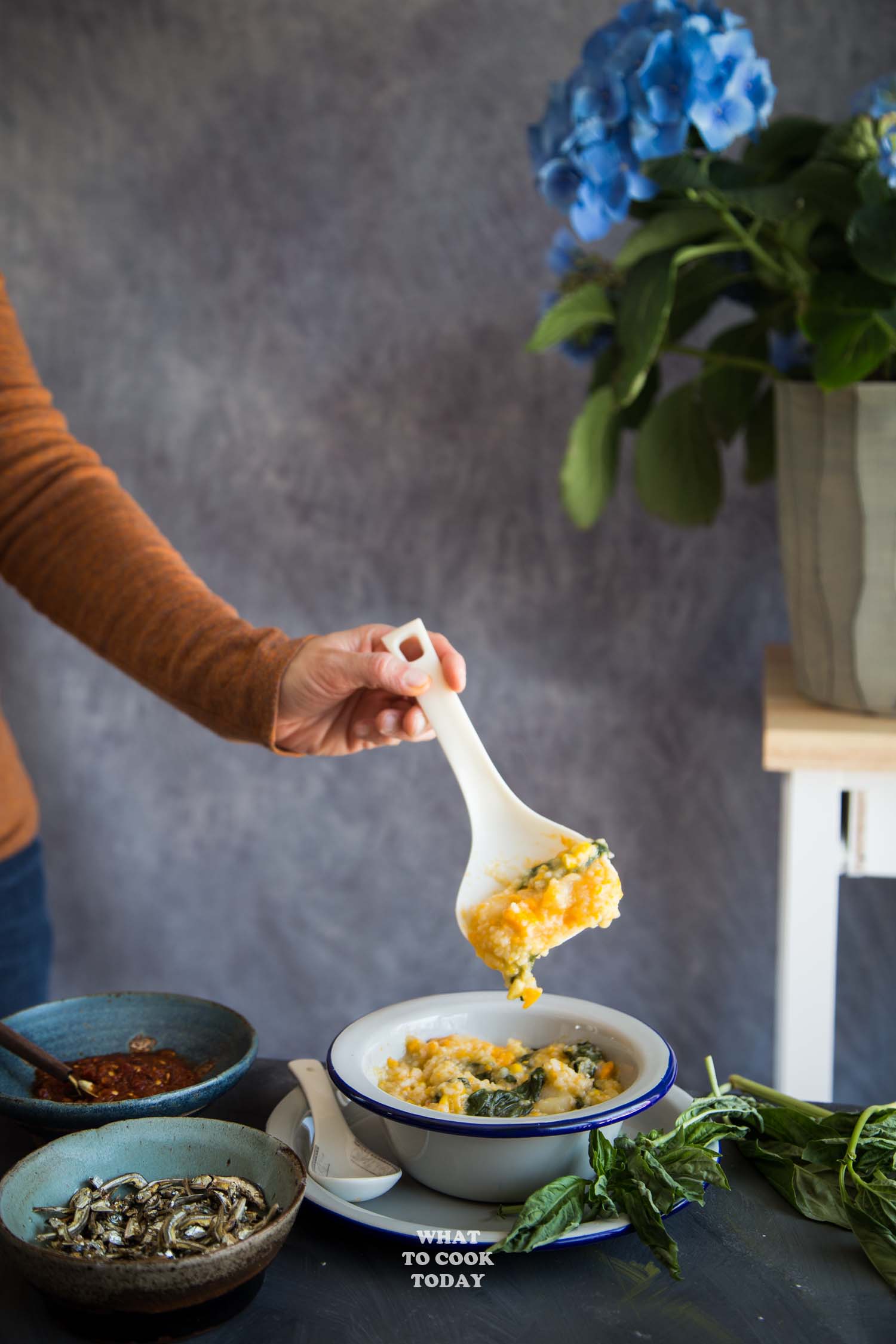 Bubur Manado Tinutuan (Manadonese porridge). Loaded with tubers, vegetables and served with delicious Indonesian toppings. Gluten-free, vegan, dairy free. Instant pot recipe is included