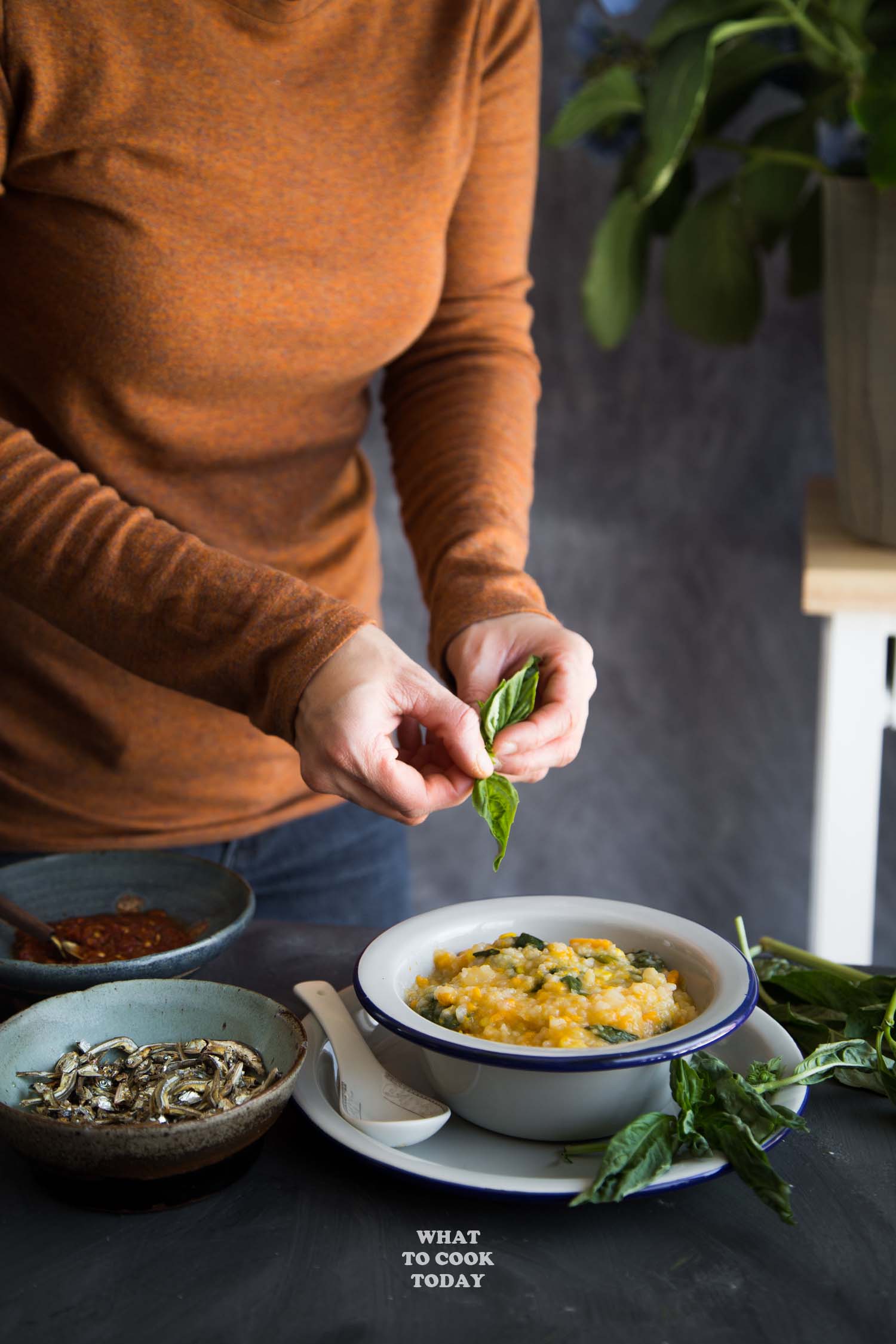 Bubur Manado Tinutuan (Manadonese porridge). Loaded with tubers, vegetables and served with delicious Indonesian toppings. Gluten-free, vegan, dairy free. Instant pot recipe is included