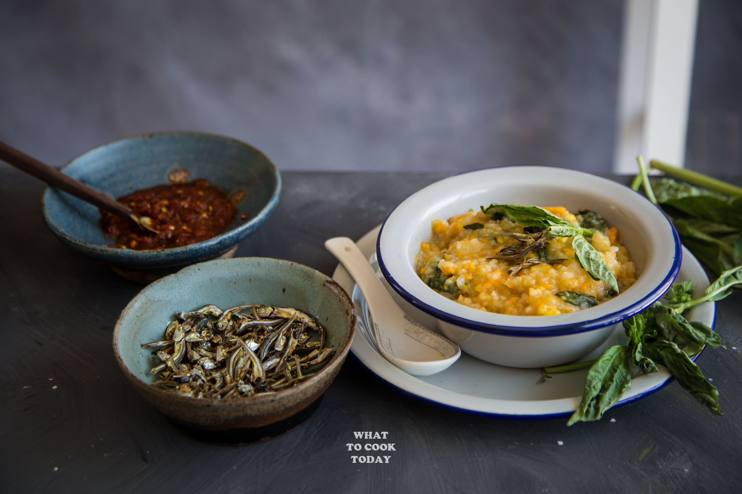 Bubur Manado Tinutuan (Manadonese porridge). Loaded with tubers, vegetables and served with delicious Indonesian toppings. Gluten-free, vegan, dairy free. Instant pot recipe is included