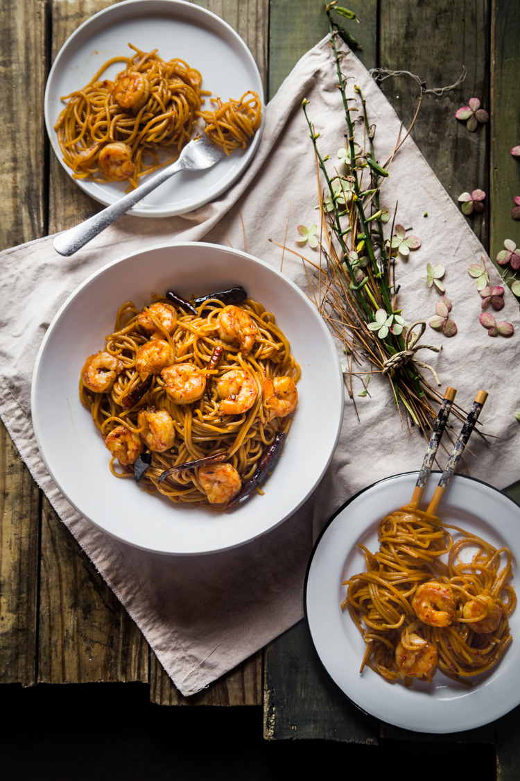 Spicy Kung Pao Noodles with Shrimp - What To Cook Today