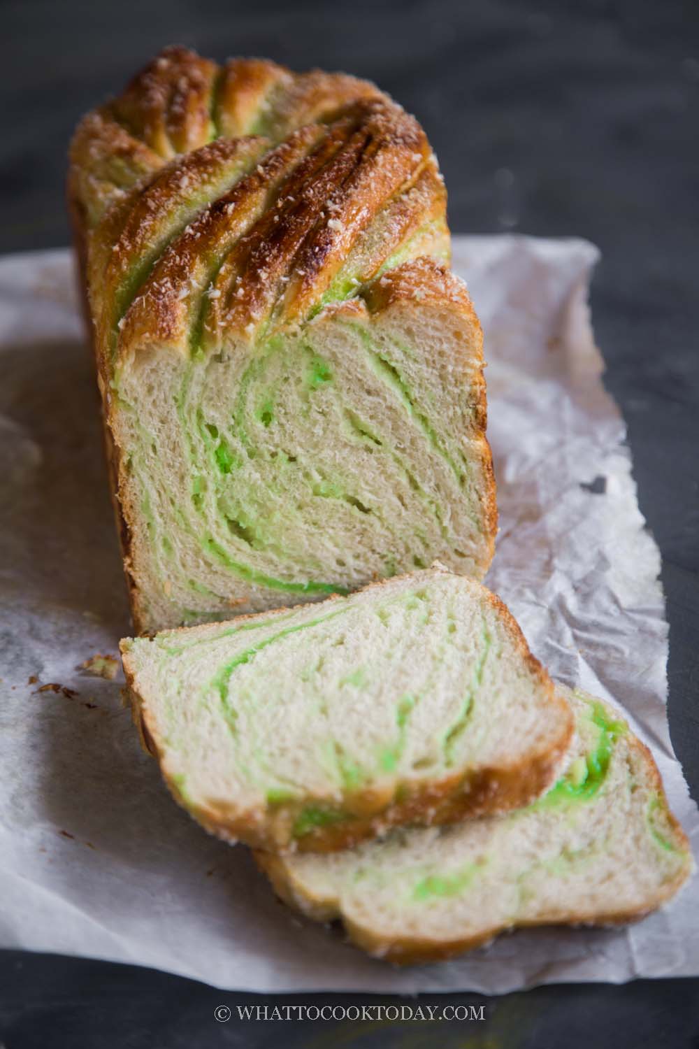 Pandan Coconut Babka / Braided Loaf (using Biga)