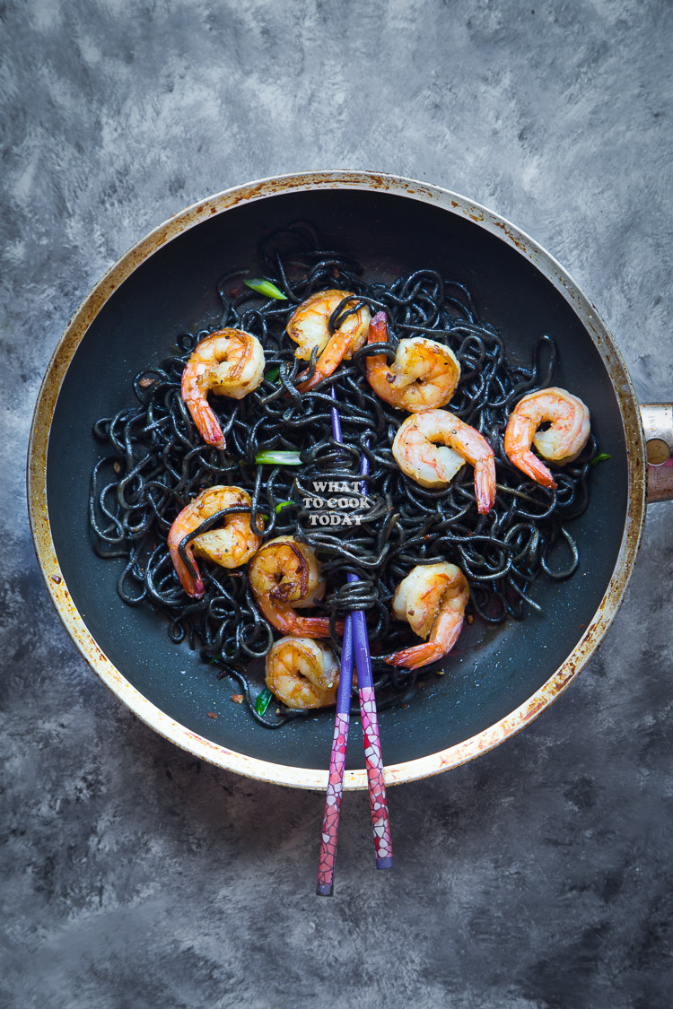 How to make Homemade Squid Ink Ramen and Buttered Ramen with Shrimp Stir-fry. Delicious Easy Perfect for Weeknight recipe. Click through for full recipe and step by step instructions
