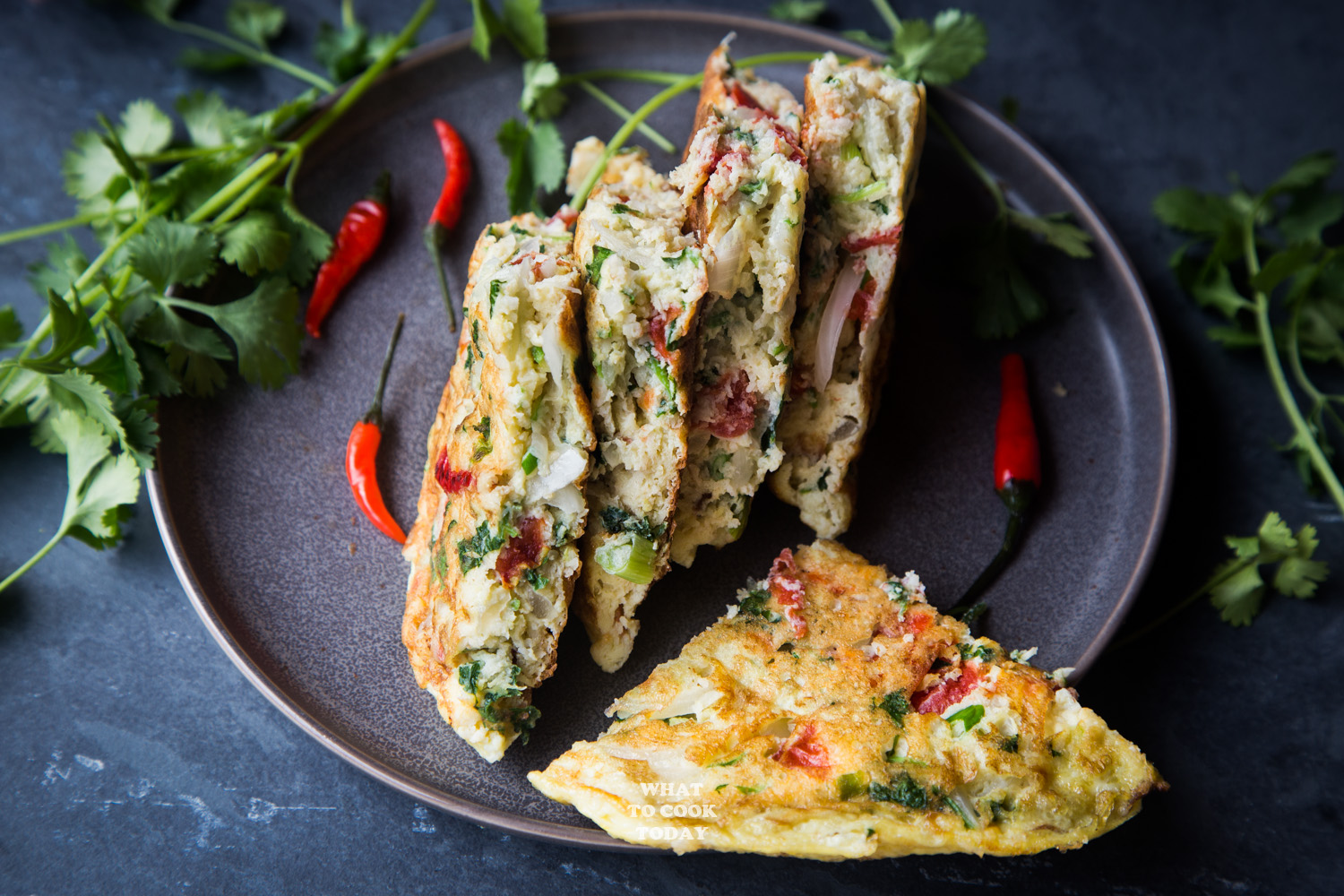 Dadar telur Padang (Indonesian thick omelette) in horizontal orientation