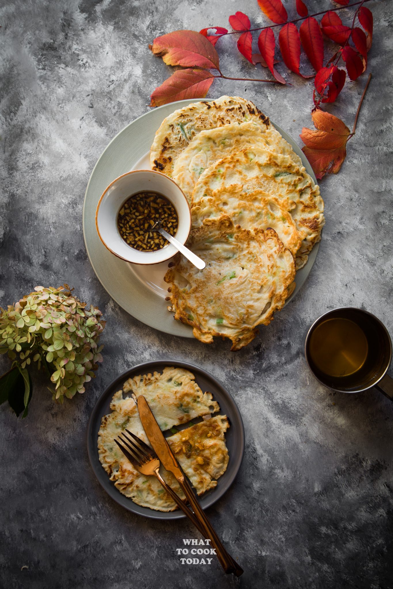 Leftover Turkey Scallion Pancakes and Soy Ginger Sauce #pancakes #leftoverturkey #recipes #asian