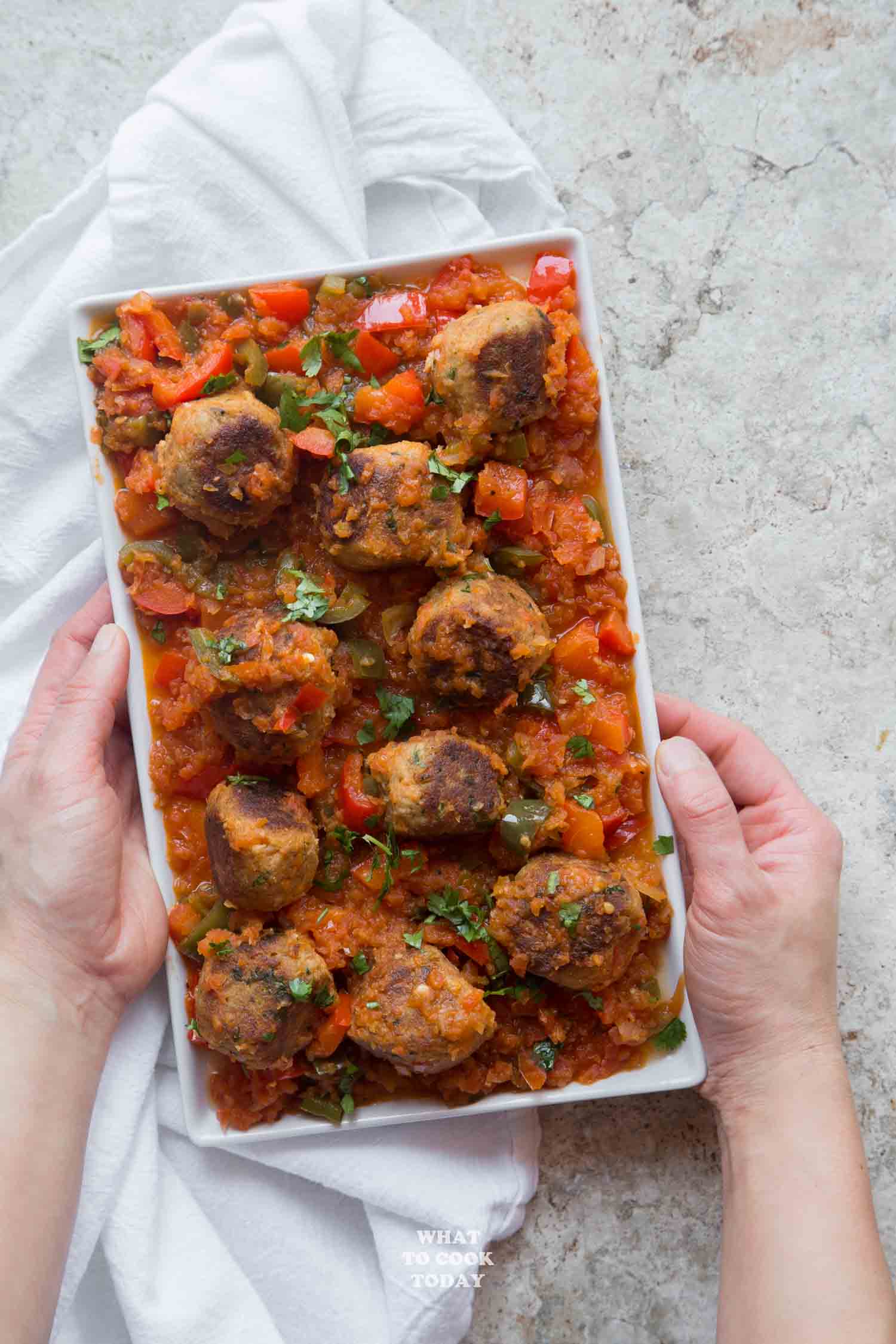 One-pan Tuna Meatballs in Green Chile Tomato Sauce