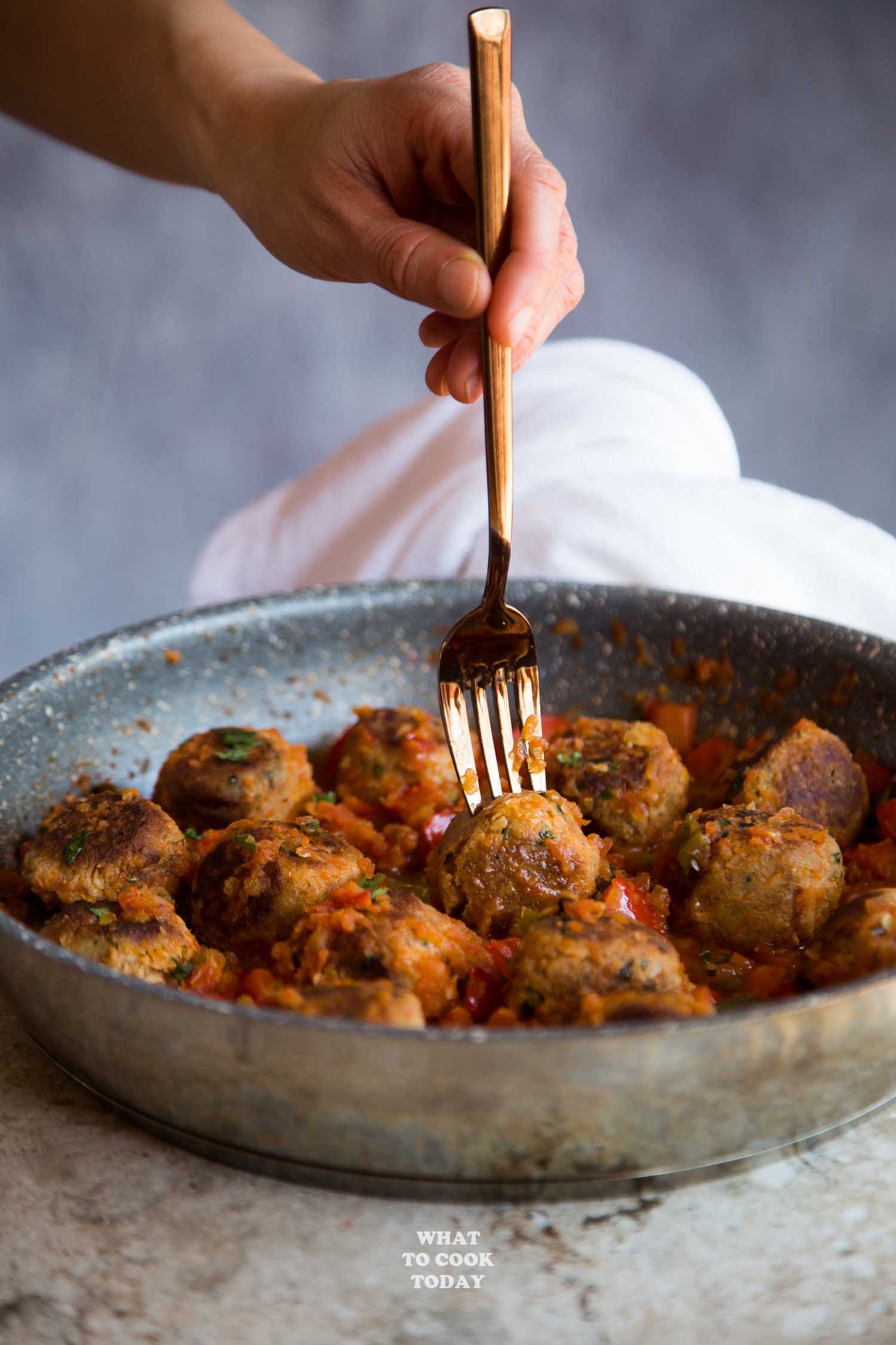 One-pan Tuna Meatballs in Green Chile Tomato Sauce