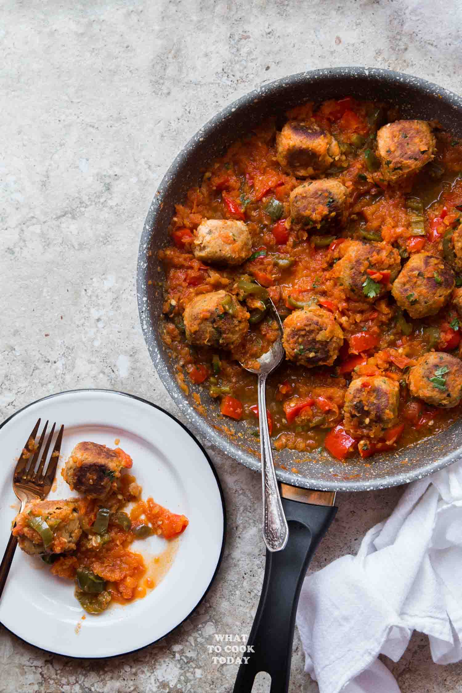 One-pan Tuna Meatballs in Green Chile Tomato Sauce