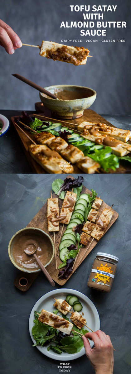 Tofu satay with almond butter sauce