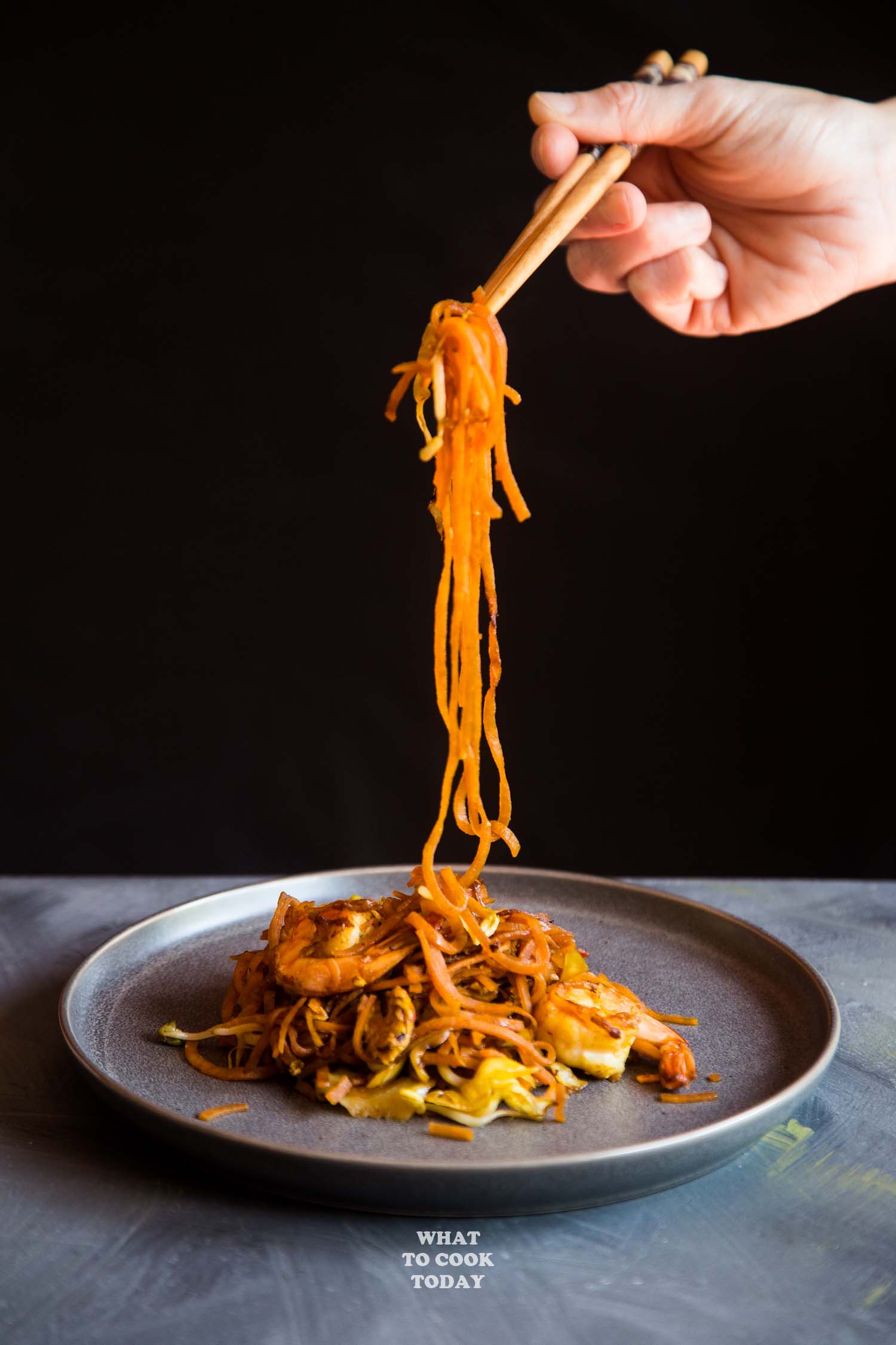 Spiralized Sweet Potato Noodles with Sweet & Spicy Pulled Pork Recipe