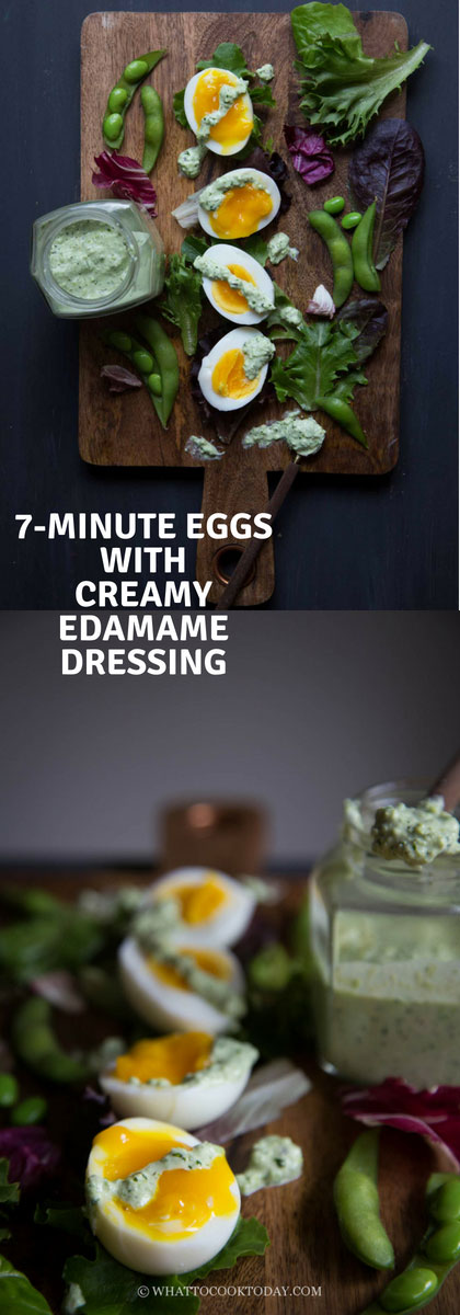 7-minute soft-boiled eggs with creamy edamame dressing