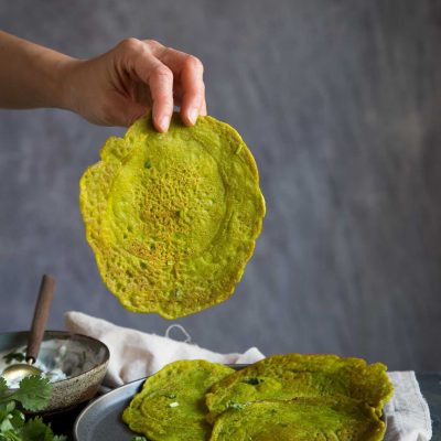 Savory Moong Dal Pancakes and Simple Yogurt Sauce