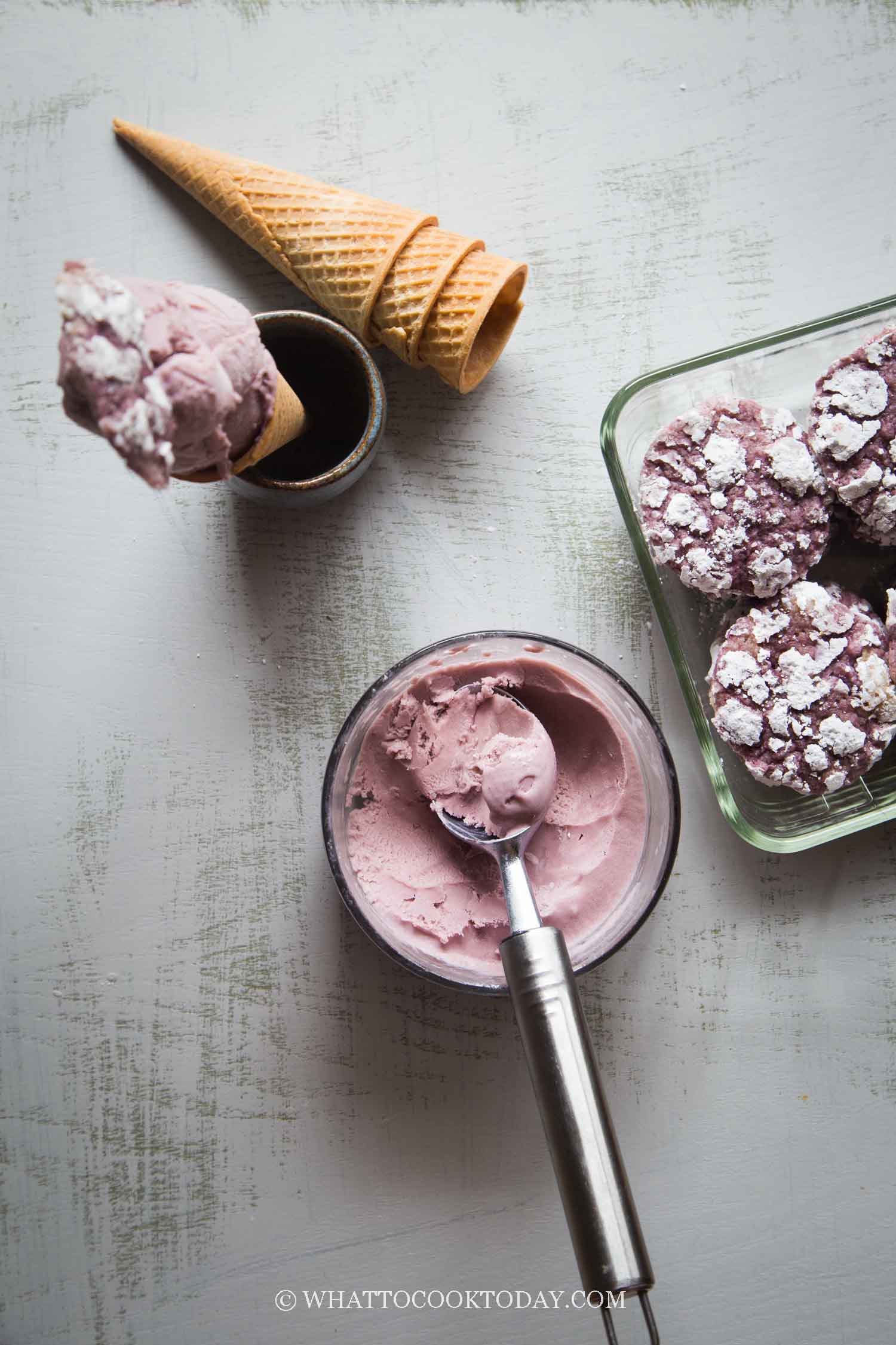 Ube Coconut Ice Cream (with Ube Crinkle Cookies)