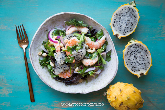 Shrimp Dragon Fruit Salad with Sesame Plum Dressing