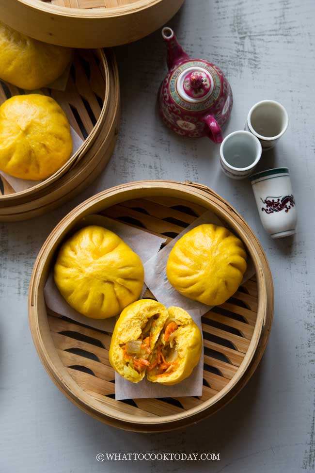 Carrot Vegetable Steamed Buns (color from carrot juice)