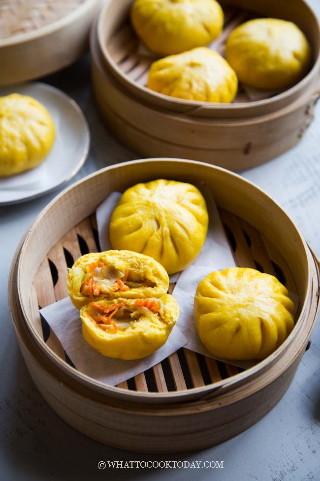 Carrot Vegetable Steamed Buns (color from carrot juice)