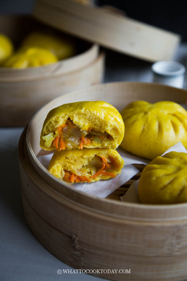 Carrot Vegetable Steamed Buns (color from carrot juice)