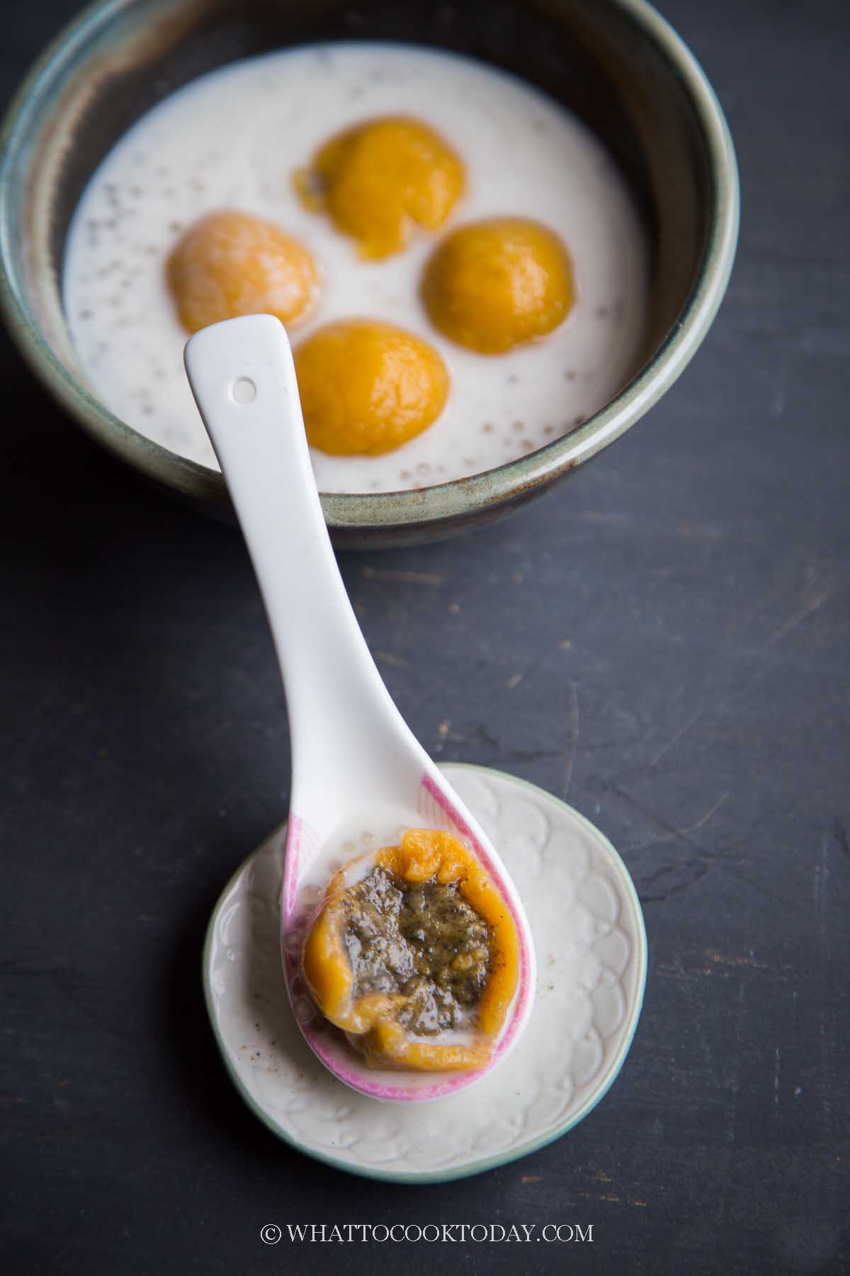 Pumpkin Tang Yuan with Tapioca/Sago Pearls and Coconut Milk