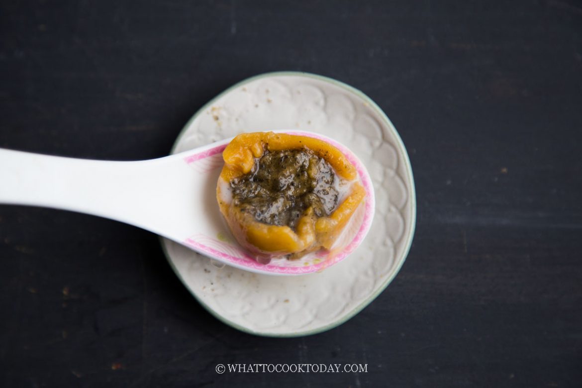 Pumpkin Black Sesame Tang Yuan with Tapioca Pearls and Coconut Milk