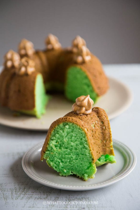 Eggless Pandan Coconut Oil Pound Cake (with Dalgona Whipped Coffee)