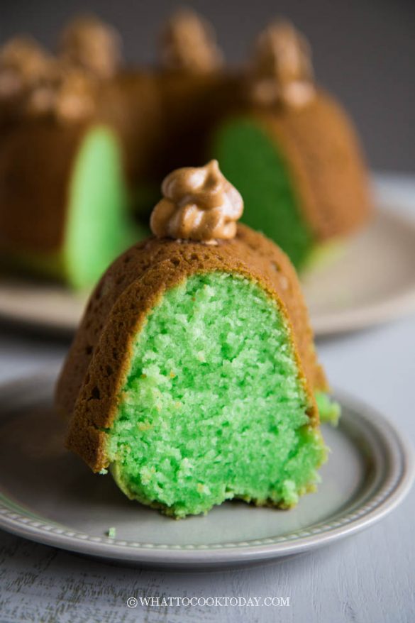 Eggless Pandan Coconut Oil Pound Cake (with Dalgona Whipped Coffee)