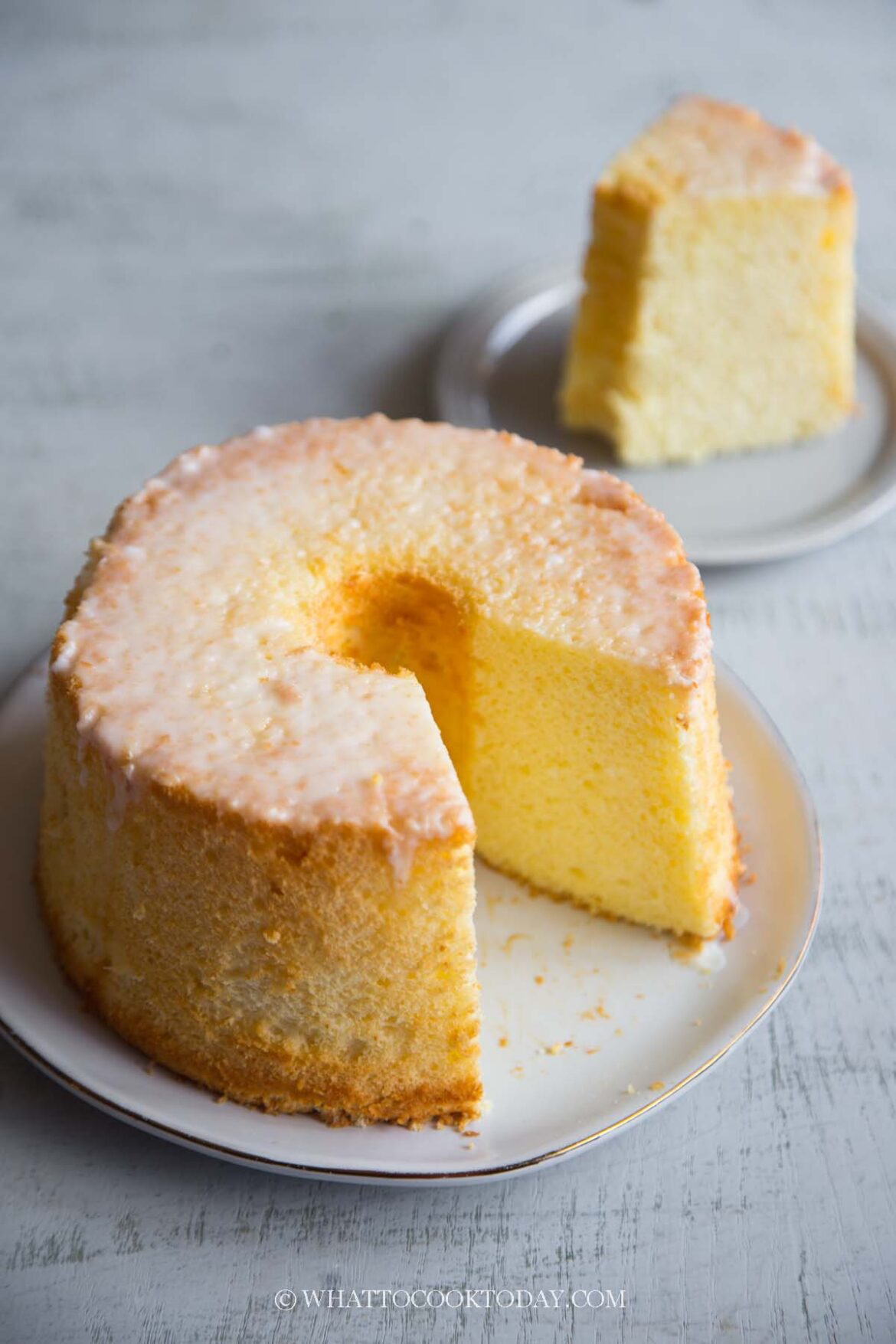 Meyer Lemon Chiffon Cake (with Easy Lemon Glaze)