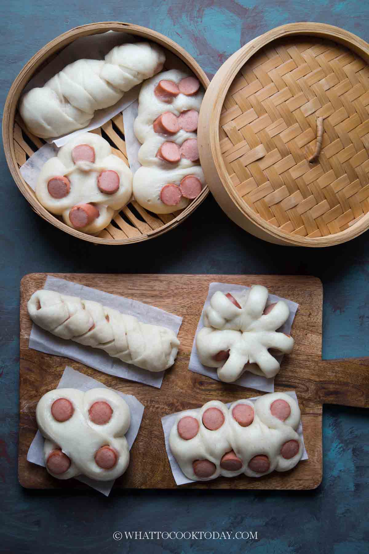 Sausage Steamed Buns / Sausage Bao (with different designs)